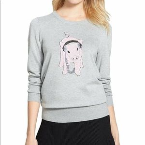 French Connection Pink Sequin Pig Sweatshirt XS